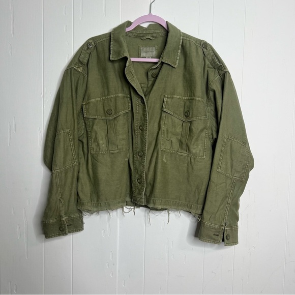 American Eagle Outfitters Olive Green Distrased Utility Jacket L - Picture 1 of 7